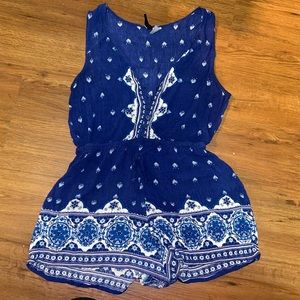 H&M Sleeveless Romper, Blue and White, Size 8